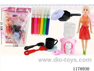 11” Solid Barbie + Water Dispenser + Tea Set