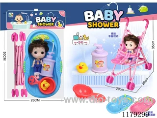 Bathtub + Stroller + 5 joints doll accessories set