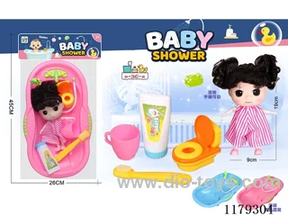 Bath tub + 13 jointed doll set