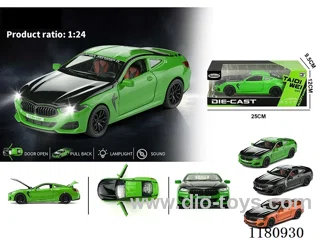 1:24 BMW 4 door lights music pull back alloy car