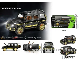 1:24 Big G Black Gold 6 door light music pull back alloy car