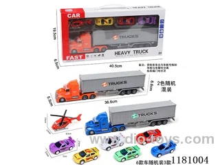 Sound and light inertia container truck with 1AB airplane +3pull backAB car
