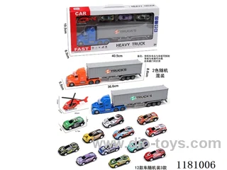 Sound and light inertia container truck with 1AB airplane + 3pull back tin roadster