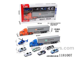 Sound and light Inertia Container Car with 1AB Airplane + 3pull back tin police car