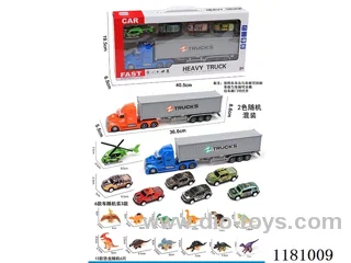 Sound and light inertia container truck with 1AB airplane +3pull back tin dinosaur car +6 dinosaurs