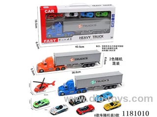 Sound and light inertia container car with 1AB airplane +3pull back alloy sports car