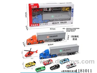 Sound and light inertia container car with 1AB airplane +3pull back alloy racing car