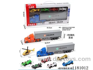 Sound and light Inertia Container Car with 1AB Airplane +3 Gliding Alloy F1 Racing Cars