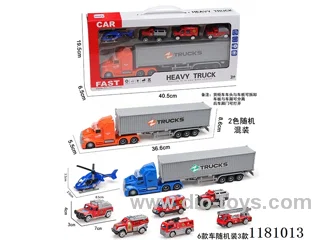 Sound and light inertia container truck with 1AB airplane +3 taxiing alloy fire trucks