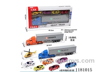 Sound and light inertia container truck with 1AB airplane +3pull back alloy sports car