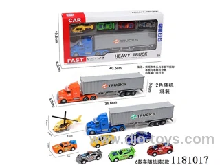 Sound and light inertia container truck with 1AB airplane + 3pull back alloy sports car