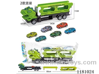 Folding Sliding Catapult Dinosaur Car (with 3 x Sliding Alloy Cars) 2 Colors Mixed Pack
