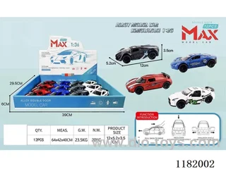 12PCS 1:36 Dual opening door alloy pull back sports car