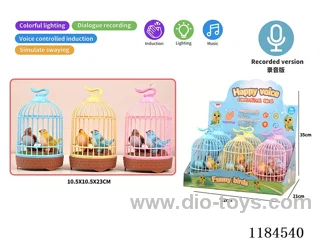Voice-activated Double Bird Cage 6PCS (Recorded dialog, voice-activated, motorized, lighted, 3 English songs)