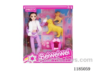 11.5” 11 joints 28cm 3D Eye Barbie with Dog + Cage Mixed