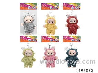 17cm Vinyl Body Color Printed Black Eyes Labrador Doll + Keychain Six Mixed Packs