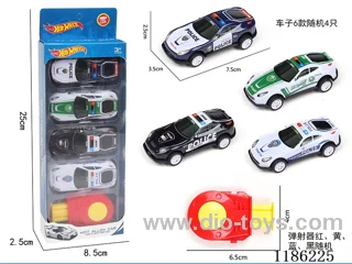 4PCS pull back tin police car +1 catapult