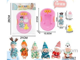 Six four-and-a-half-inch dolls with three accessories