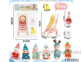 Six four-and-a-half-inch dolls with three accessories