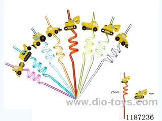 Spiral three circle cartoon engineering truck straw (8PCS)
