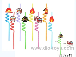 Spiral three circle cartoon fire truck straw (8PCS)