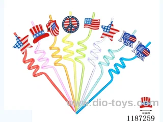 Spiral three Circle Cartoon Independence Day Straw (8PCS)