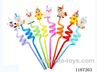 Spiral three Circle Cartoon farm animal Straw (8PCS)