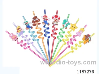 Spiral Triple Loop Cartoon Mario Straw (10PCS)
