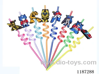 Spiral three circle cartoon robot straw (8PCS)