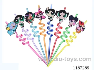 Spiral three Circle Cartoon Powerpuff Girls Straw (8PCS)