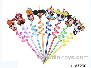 Spiral three Circle Cartoon Powerpuff Girls Straw (8PCS)