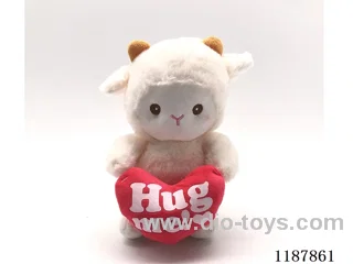 Plush Lamb Holding Peach Heart