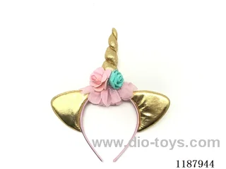 Gold Unicorn Headdress with Yarn and Flower