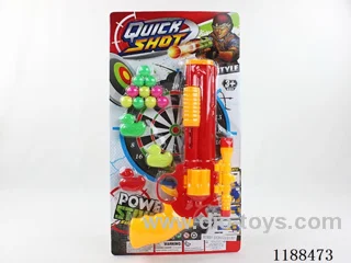 Blue and red 2 color ping pong gun with 3 ducks