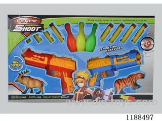 Blue and red 2 colors EVA toy gun with animal bowling ball