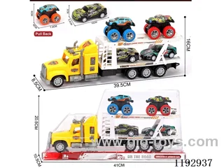 Trailer carrying 4PCS pull back tin wagon
