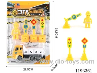 Inertia Construction Vehicle with 3 Pieces Road Signs + Engineer