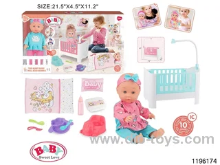 13 inch Fixed Eye Drinking Doll Set with IC
