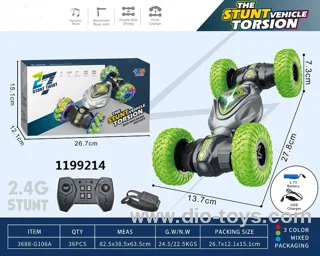 2.4G TWIST STUNT CAR (WITH WATCH, WITH 3.7V LITHIUM BATTERY, USB CABLE, REMOTE CONTROL 2 AA NOT INCLUDED) 10-CHANNELS IN COLOR BOX
