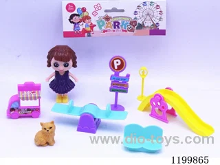 Little Girl Pet Cat Teeter Totter Slide Set