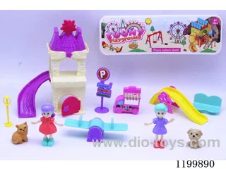 2PCS Little Girl's Cat & Dog Slide & Castle Playground Set