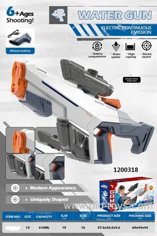 2 in 1 (Manual&Automatic) Electric water gun with 6 colors lights&Magnifying glass&Dual Batteries in color box