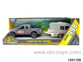 Four doors Friction Light Vehicle with Grey Trailer and Light in Window Box