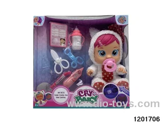 14-inch  baby doll with baby teat/cry/music/stethoscope /light //water-absoring bottle functions