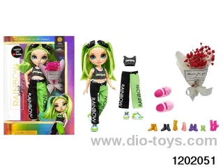 10 inch 12 jointed rel body doll set with flowers in window box