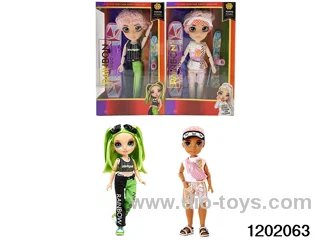 10 inch 12 jointed real body doll set with ski boards and sleds in window box