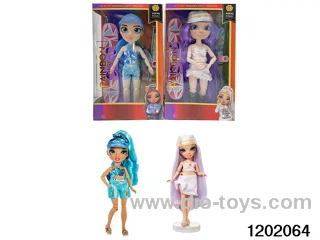 10 inch 12 jointed real body doll set with ski boards and sleds in window box