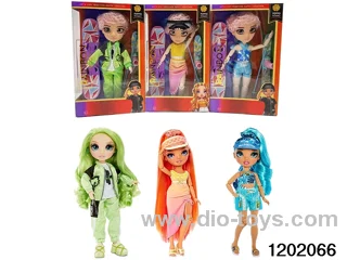 10 inch 12 jointed real body doll set with ski boards and sleds in window box