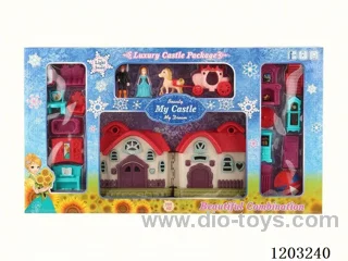 (GCC) Colorful light villa with 12 music (included 3* AG13 batteries) + furniture + princess/prince/carriage