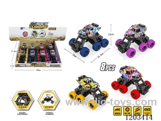 8PCS Inertia Climbing Six Wheels Graffiti Skeleton Vehicle